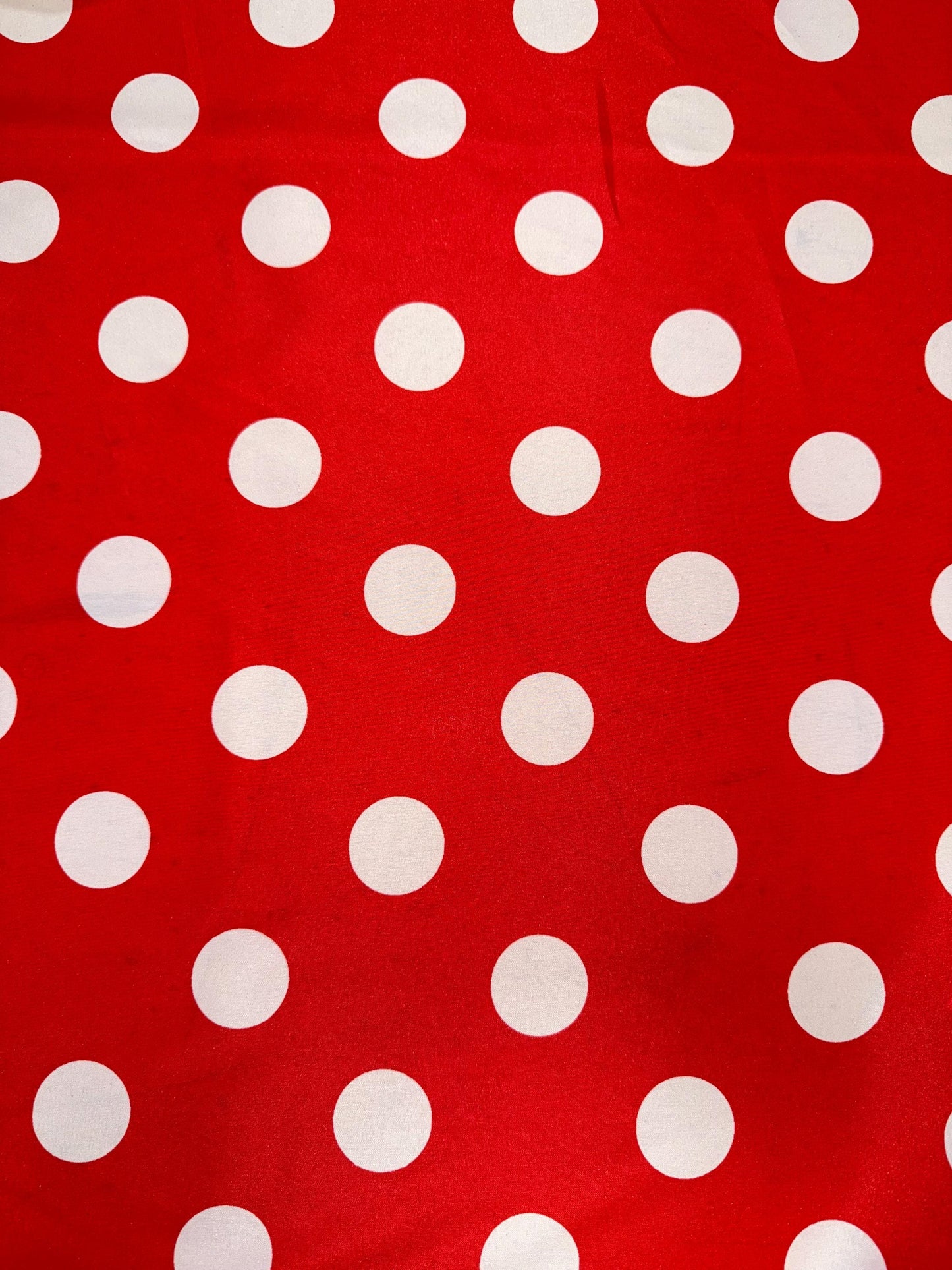 Minnie Mouse Polka Dot Fabric: Red and White Polyester, 1 3/8" Dots