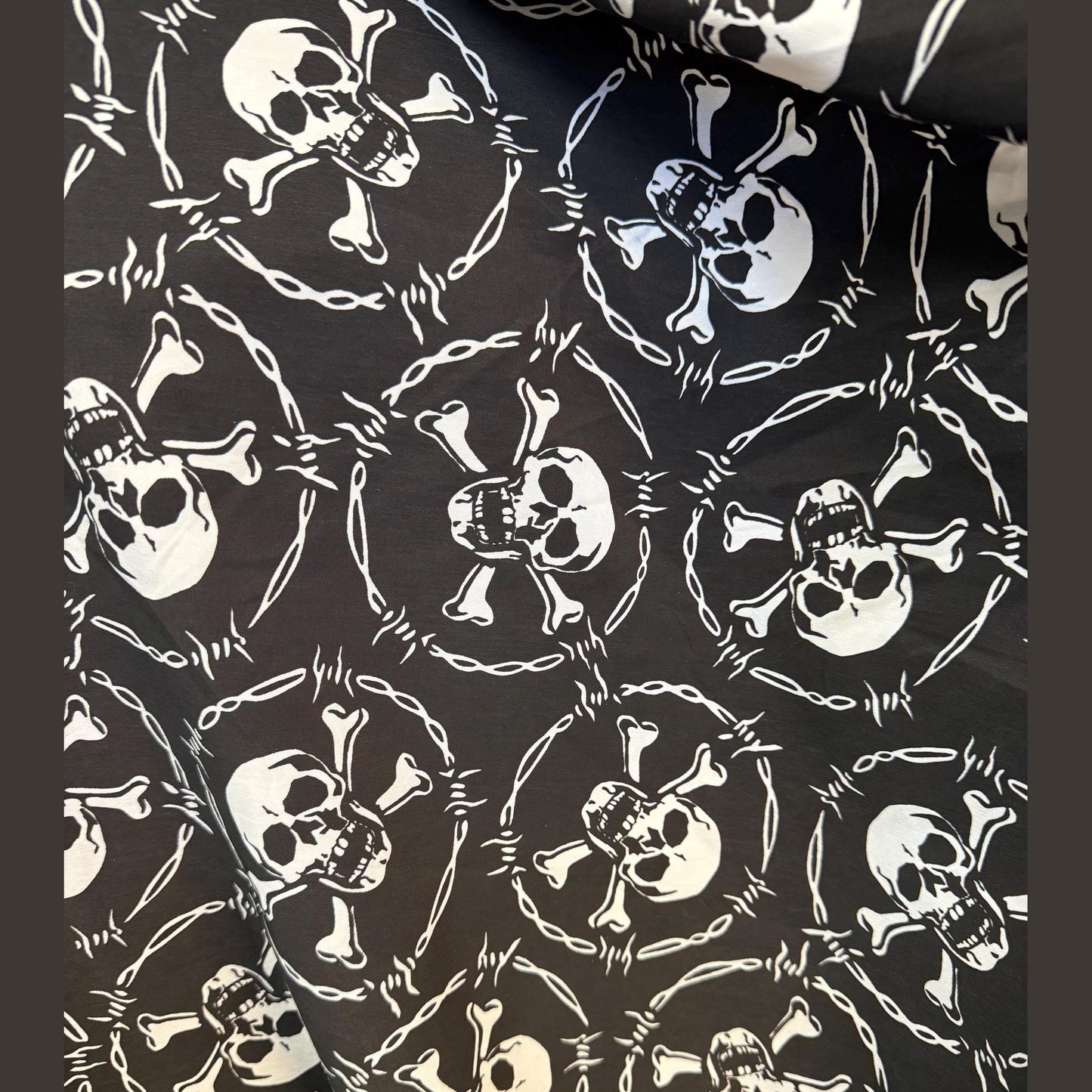 Skull & Barbed Wire Print Fabric: Punk Rock Goth 100% Polyester Halloween fabric by the yard