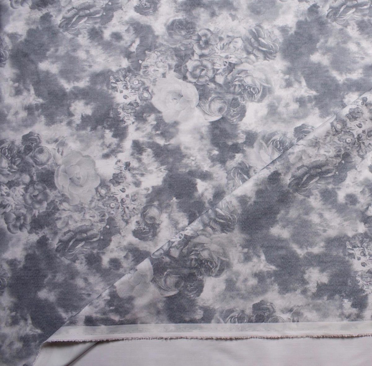 Grey and White Tie Dye Floral Stretch Denim
