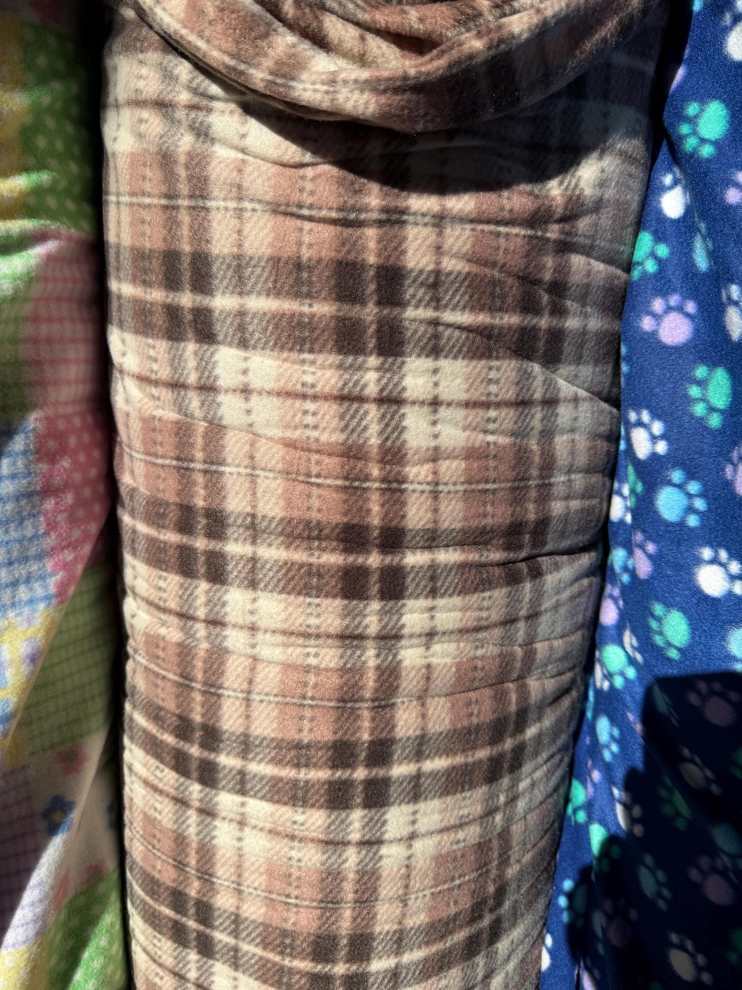 Brown and Beige Plaid Polar Fleece Fabric: 60" Wide - By the Yard - No Sew Fleece