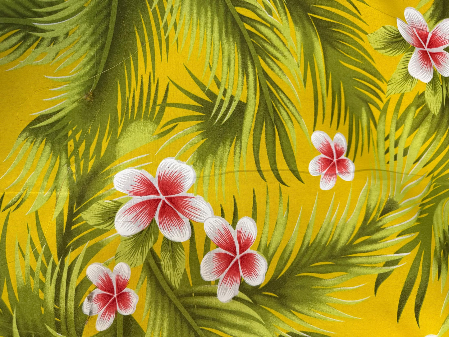 Hawaiian Plumeria Palm Print Fabric by the Yard | 45" Wide | Poly Cotton Blend | Tropical Fabric