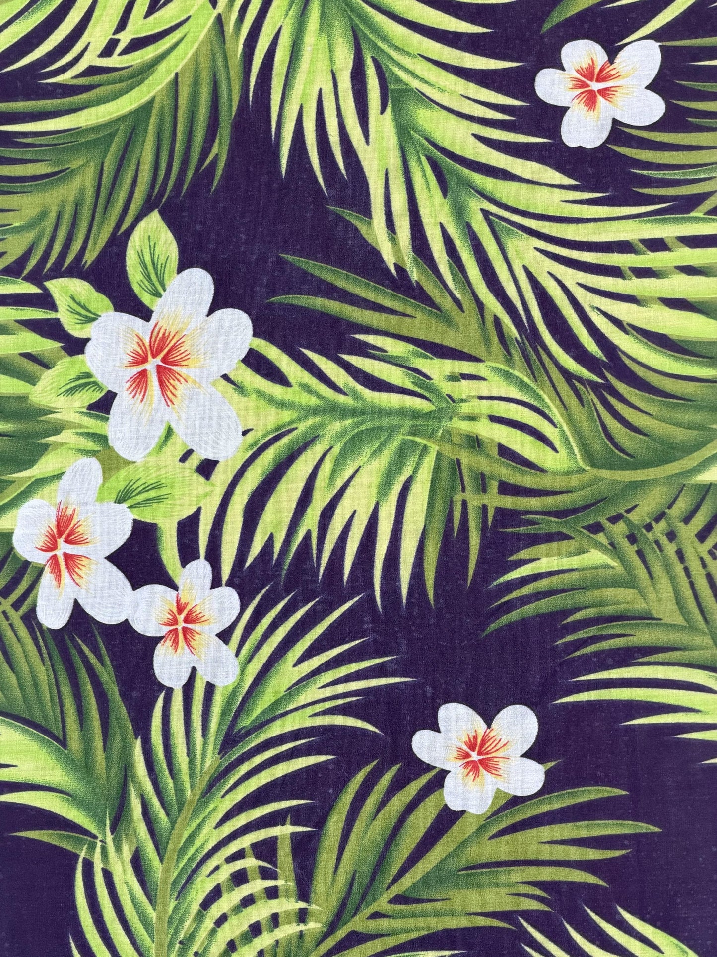 Hawaiian Plumeria & Palm Frond Print Poly Cotton Fabric by the Yard–60"Wide