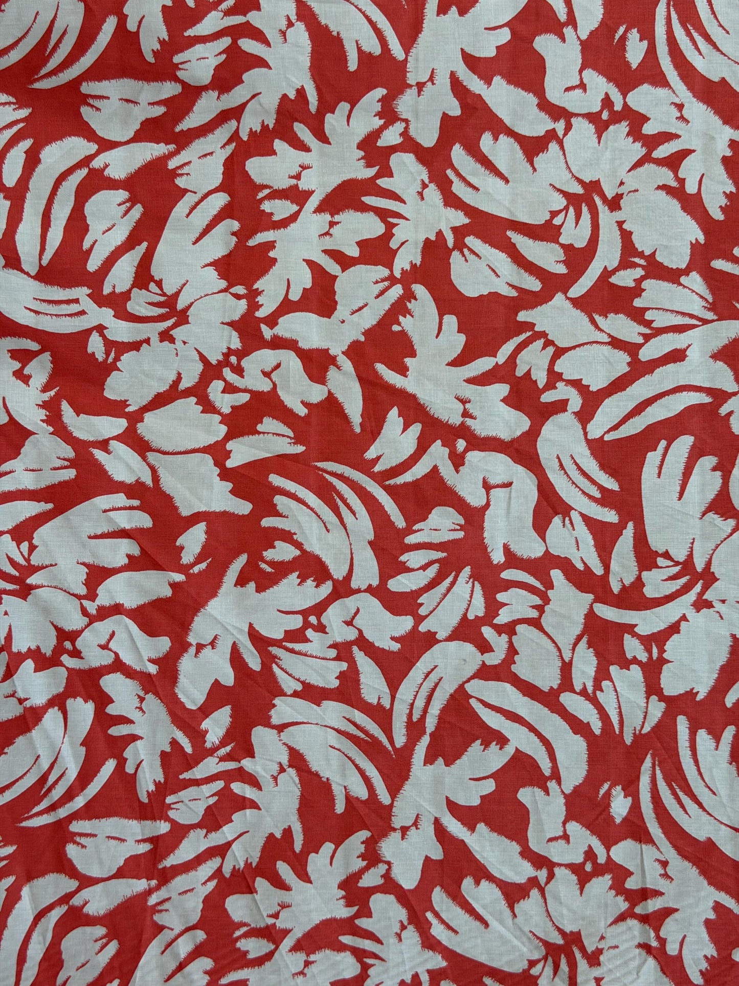 Coral Abstract Floral Cotton Spandex Fabric by the Yard – 60" Wide – White Brushstroke Print on Red – 97 percent Cotton 3 percent Spandex