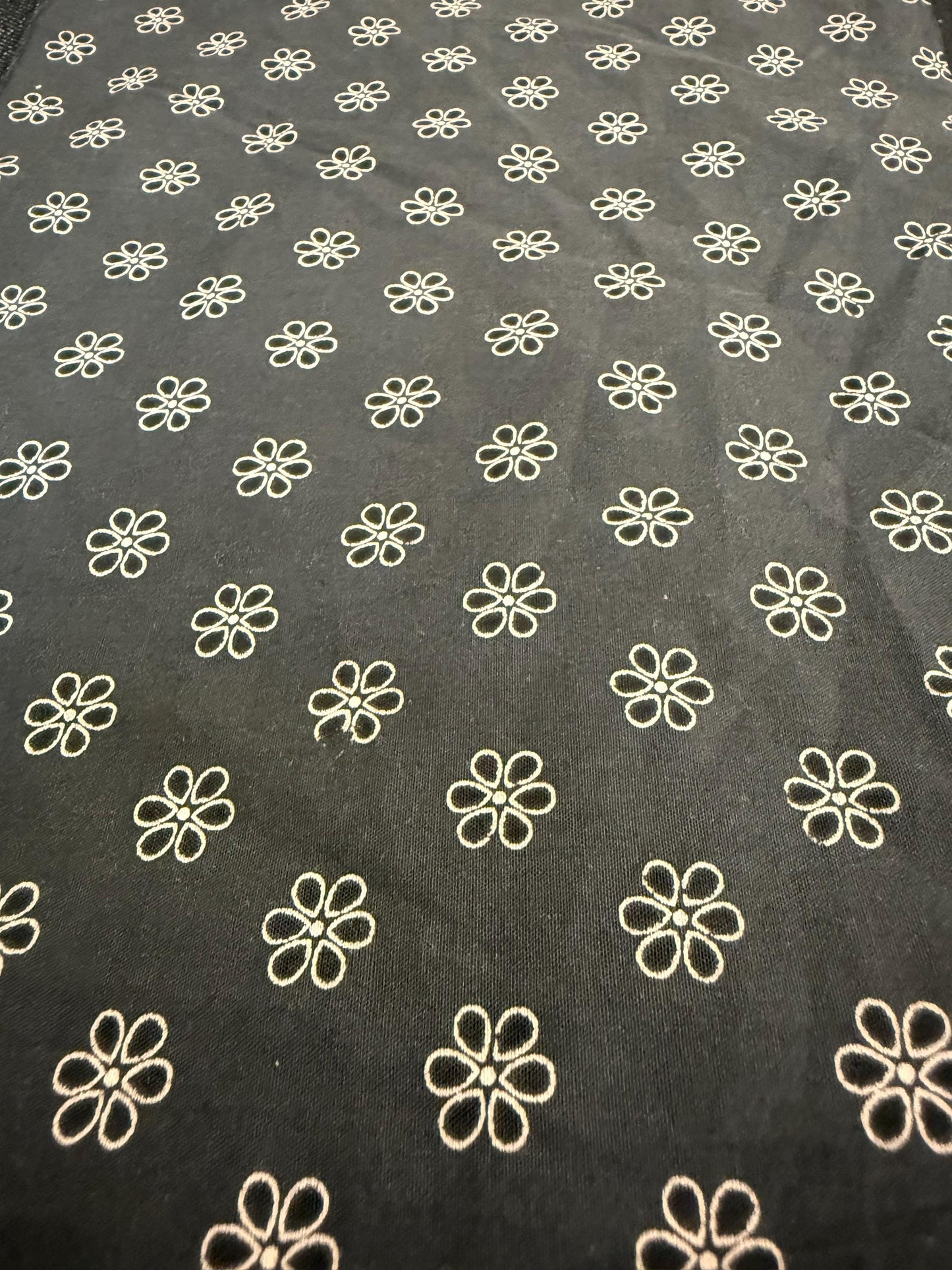 Floral Cotton Shirting Fabric: Light Pink Flowers on Black - 60" Wide