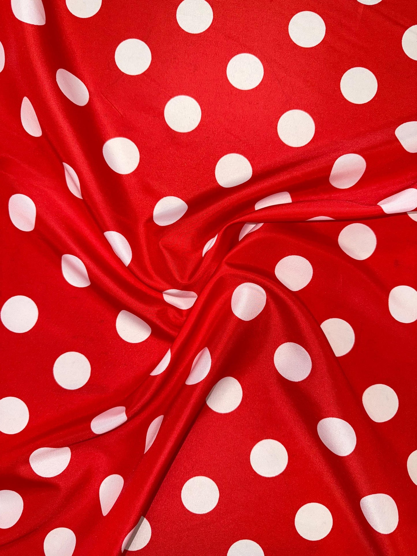 Minnie Mouse Polka Dot Fabric: Red and White Polyester, 1 3/8" Dots