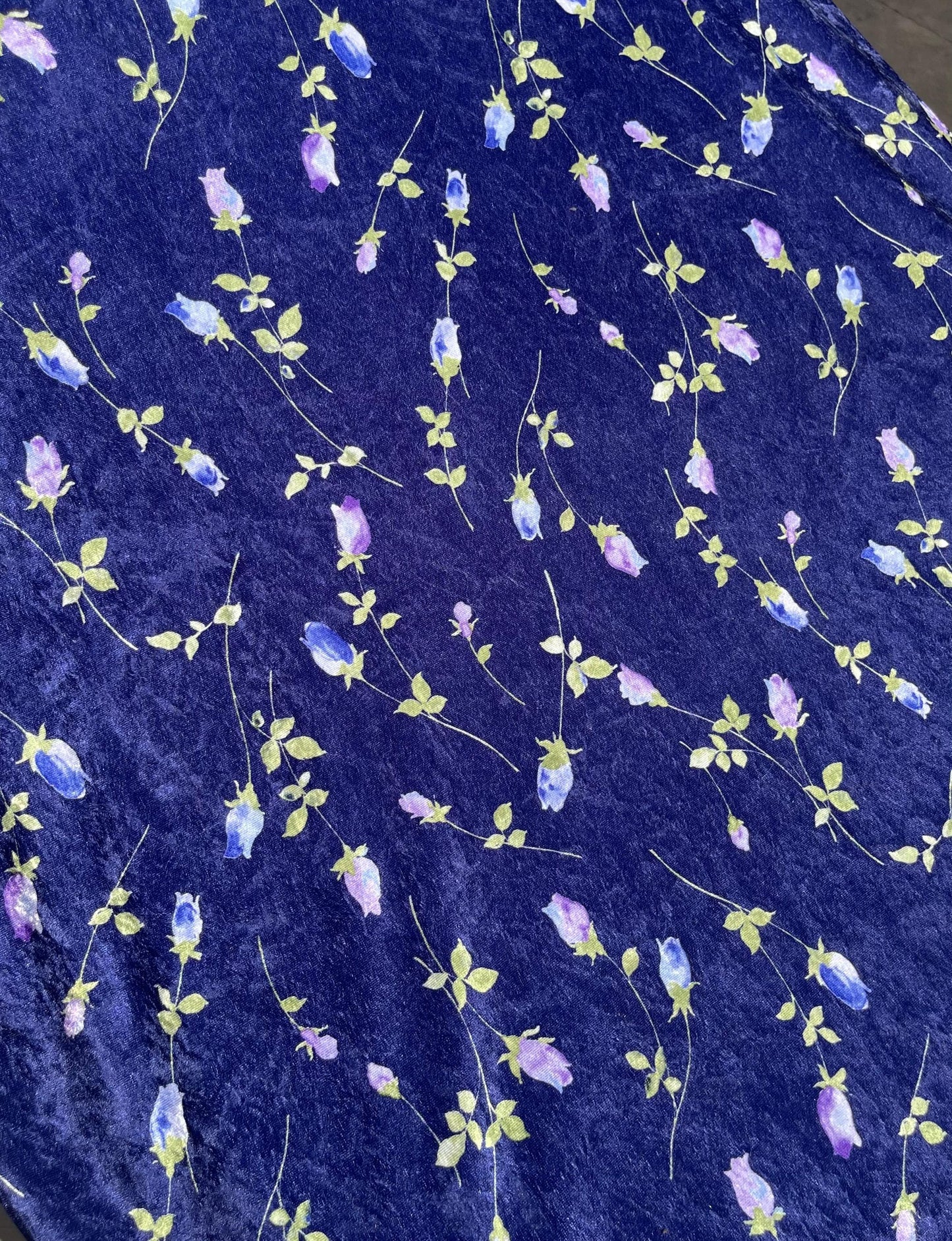 Navy Blue Floral Velvet Fabric: Rosebud Print, Soft Stretch - Sold By the Yard