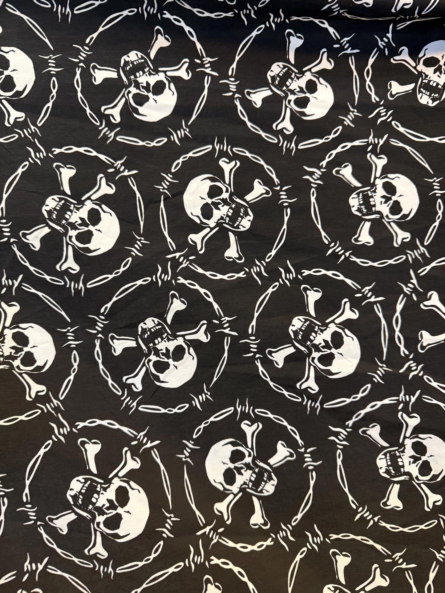 Skull & Barbed Wire Print Fabric: Punk Rock Goth 100% Polyester Halloween fabric by the yard