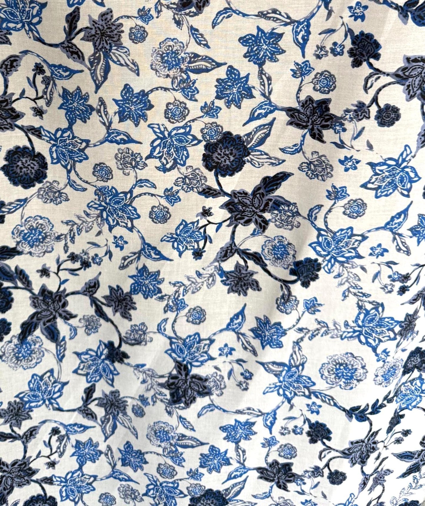 Floral Rayon Challis Fabric: Blue & Black Lightweight Woven, 58" Wide Sold by the yard