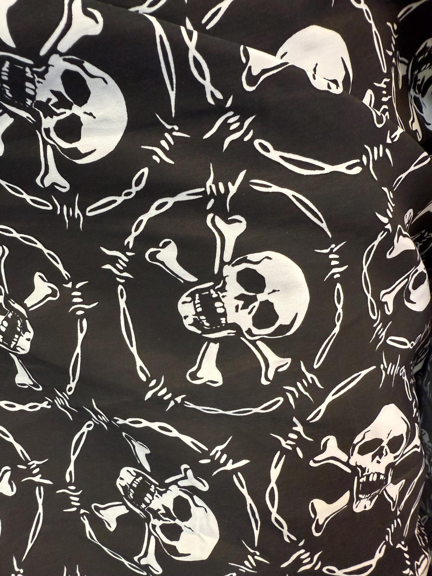 Skull & Barbed Wire Print Fabric: Punk Rock Goth 100% Polyester Halloween fabric by the yard