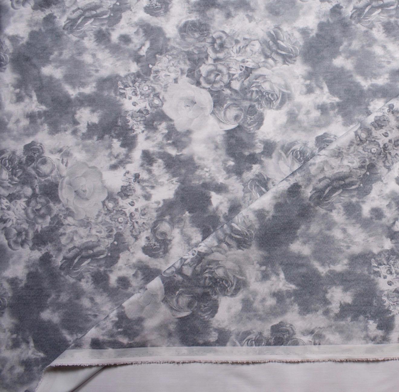 Grey and White Tie Dye Floral Stretch Denim