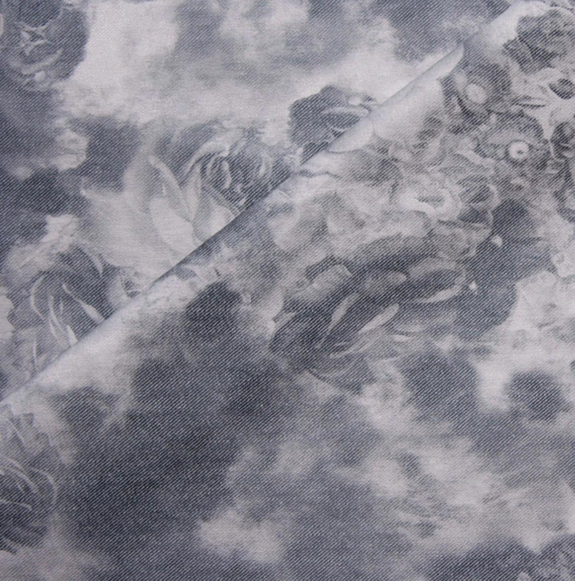 Grey and White Tie Dye Floral Stretch Denim