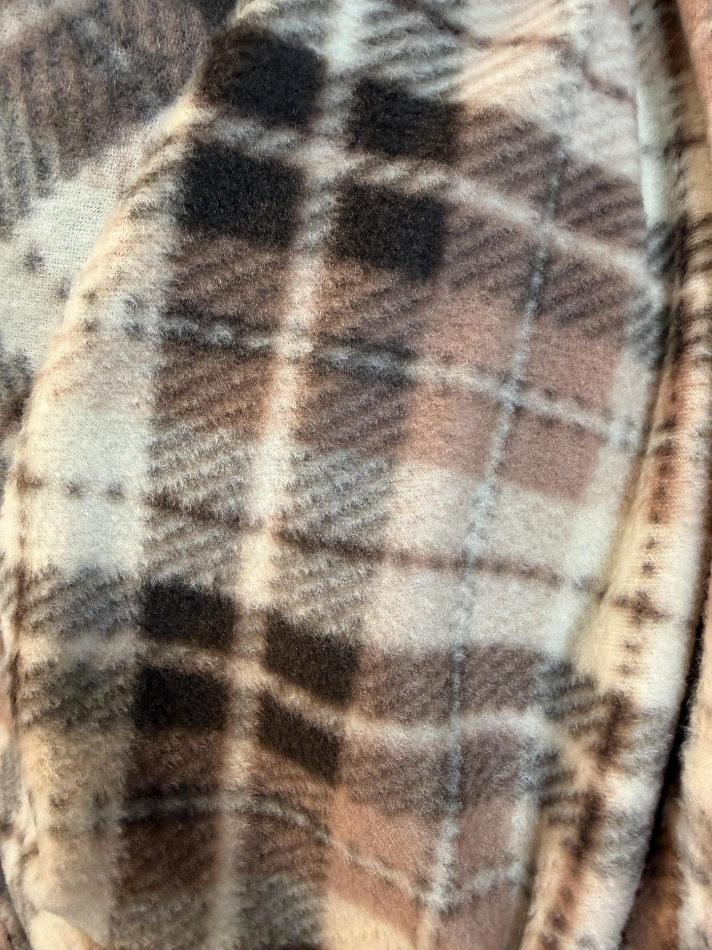 Brown and Beige Plaid Polar Fleece Fabric: 60" Wide - By the Yard - No Sew Fleece