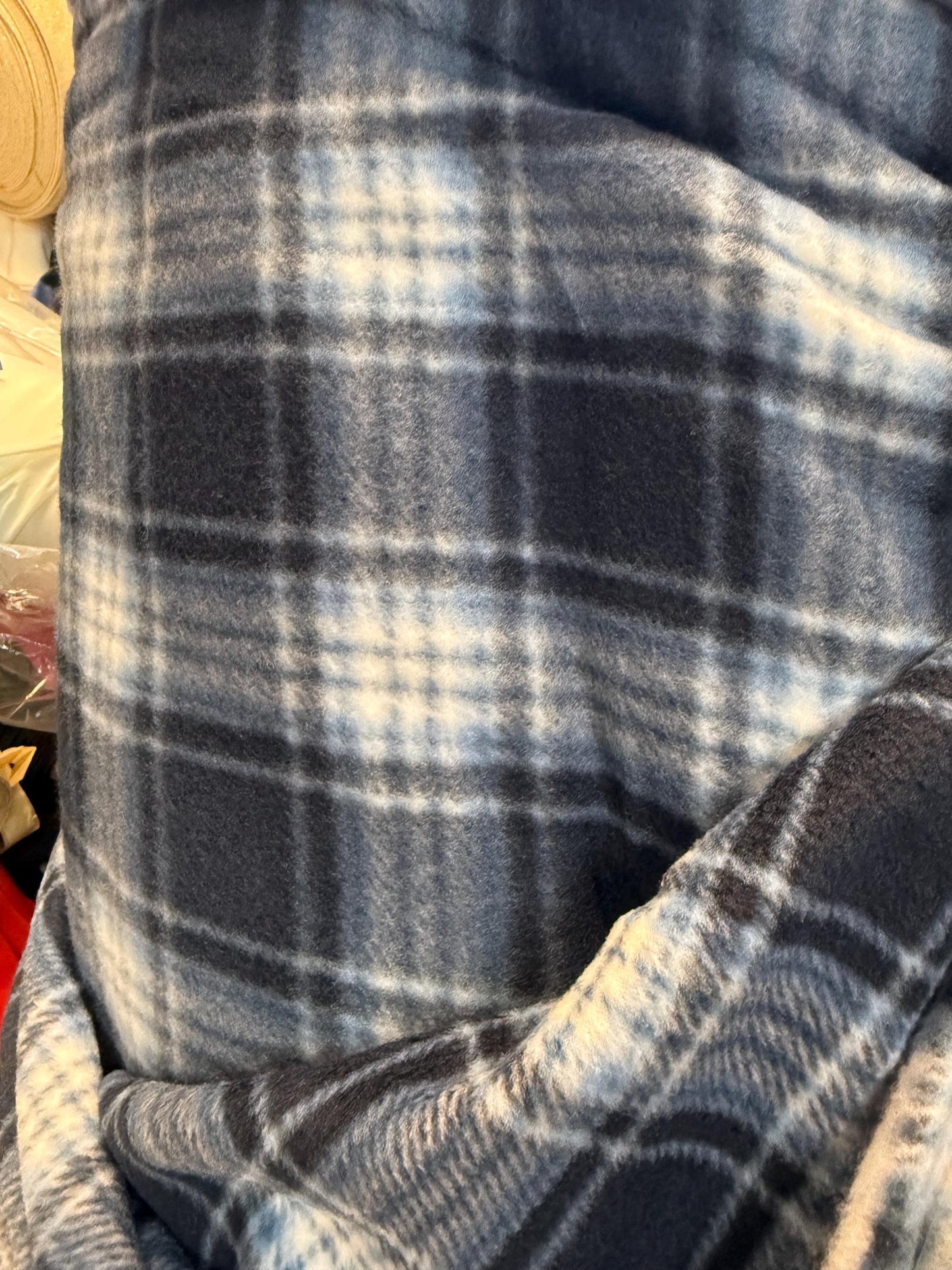 Blue Plaid Polar Fleece Fabric: 60" Wide - By the Yard - No Sew Fleece