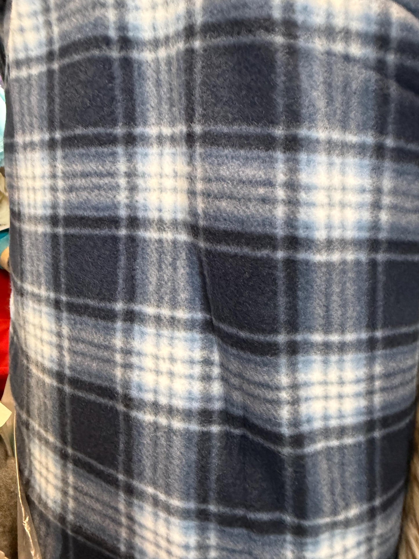 Blue Plaid Polar Fleece Fabric: 60" Wide - By the Yard - No Sew Fleece