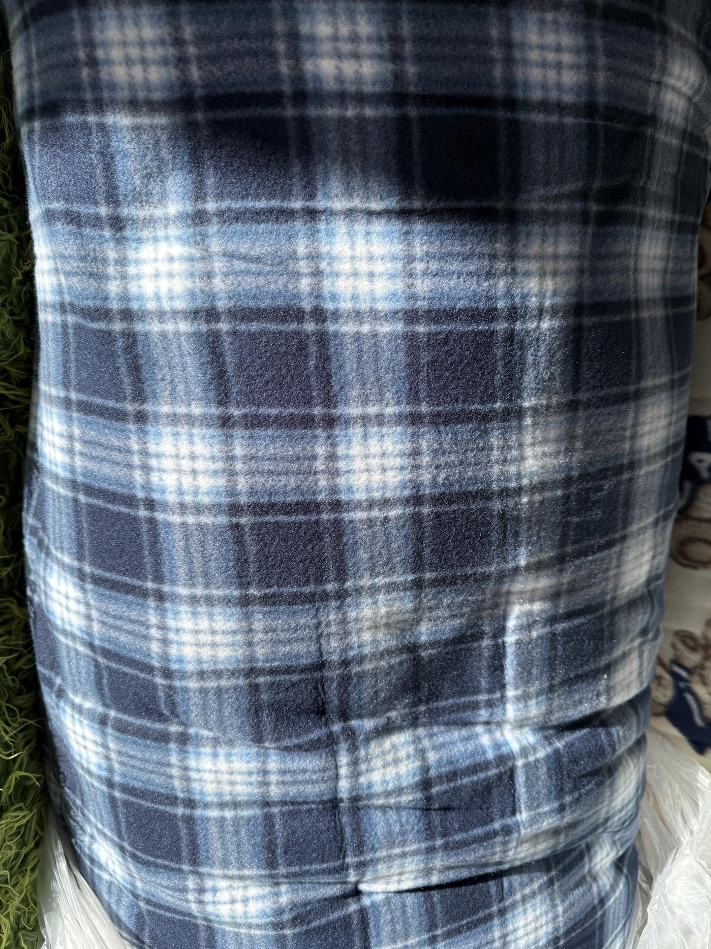 Blue Plaid Polar Fleece Fabric: 60" Wide - By the Yard - No Sew Fleece
