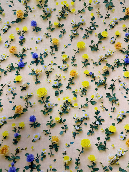 Floral yellow Rayon Challis Fabric: Lightweight Woven, 58" Wide Sold by the yard