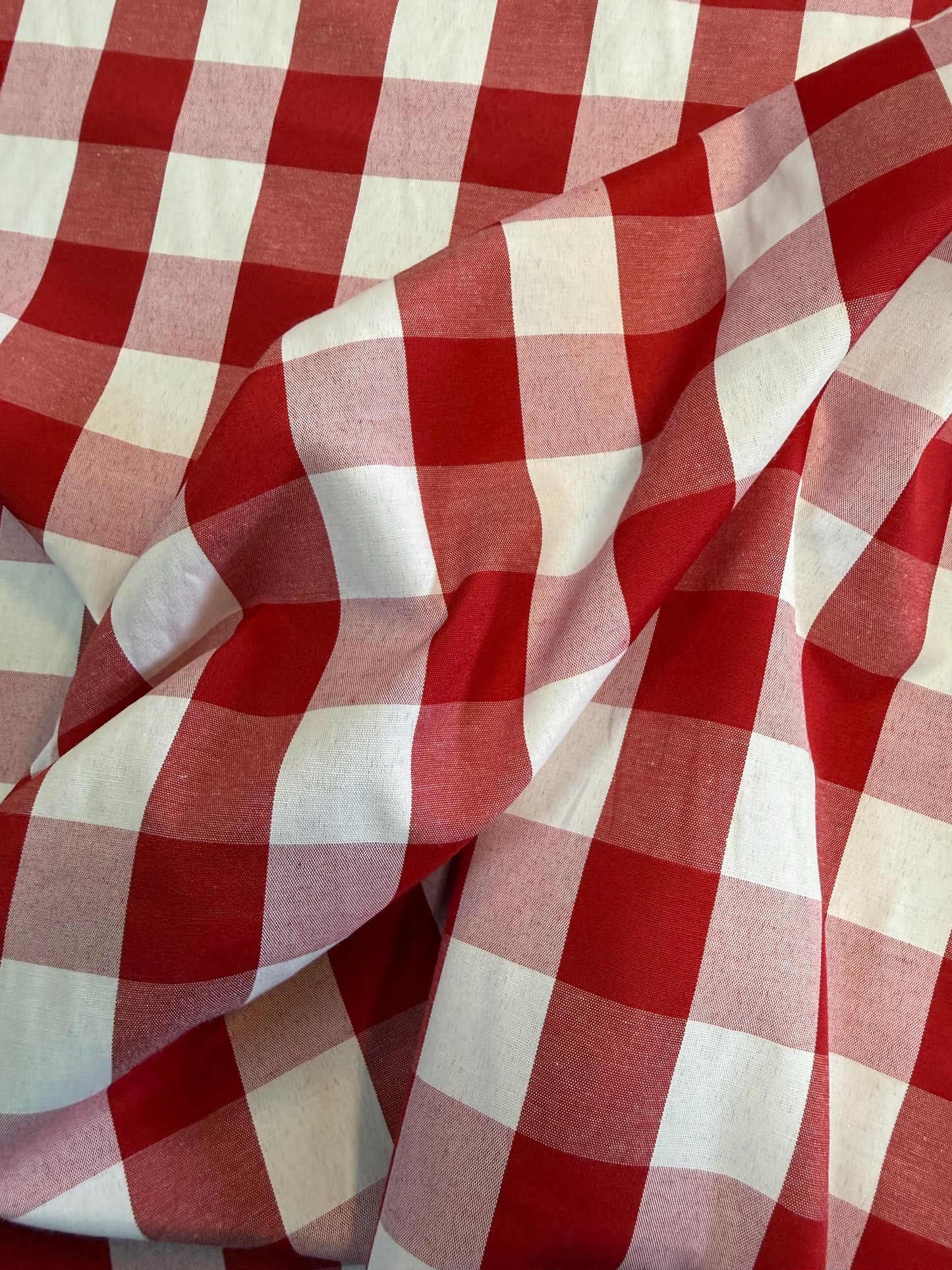 Gingham Poly Cotton Fabric: 1" Checkered Squares, 60" Wide, Sold by the yard