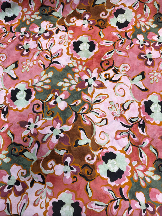 Floral blush Rayon Challis Fabric: Lightweight Woven, 58" Wide Sold by the yard