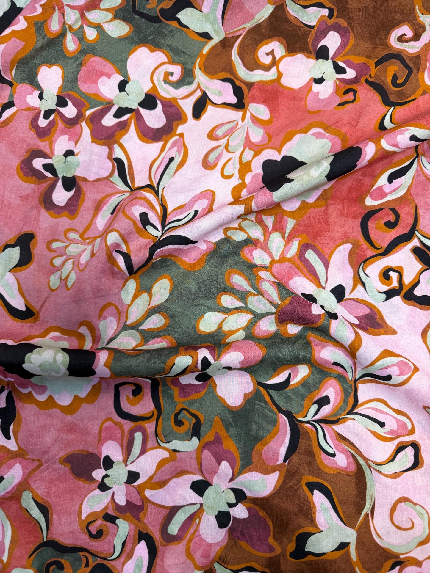 Floral blush Rayon Challis Fabric: Lightweight Woven, 58" Wide Sold by the yard