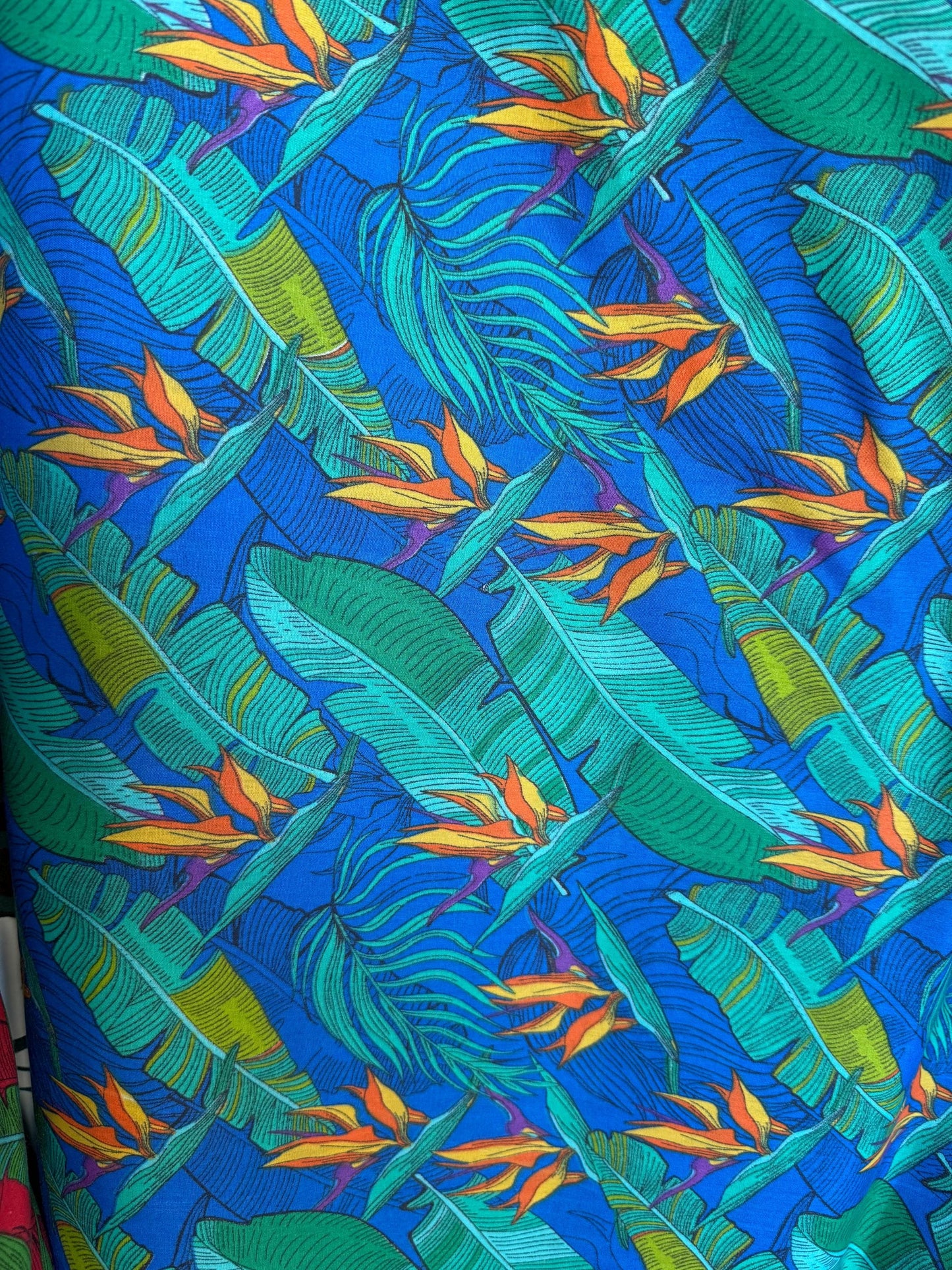 Hawaiian Tropical Leaf Print Poly Cotton Fabric by the Yard–60"Wide–Bird of Paradise & Banana Leaf–Apparel, Quilting,Crafts