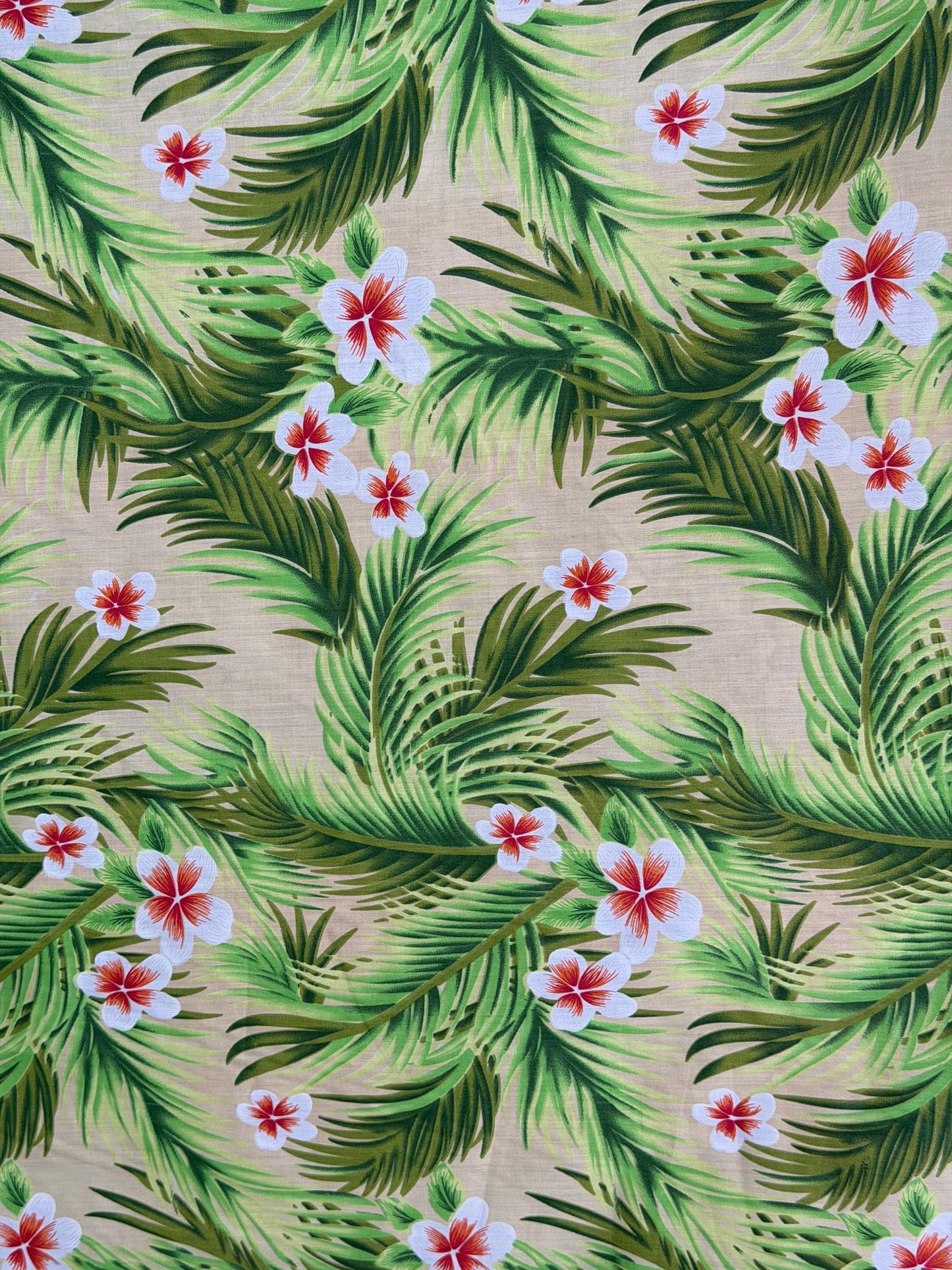 Hawaiian Plumeria & Palm Frond Print Poly Cotton Fabric by the Yard–60"Wide