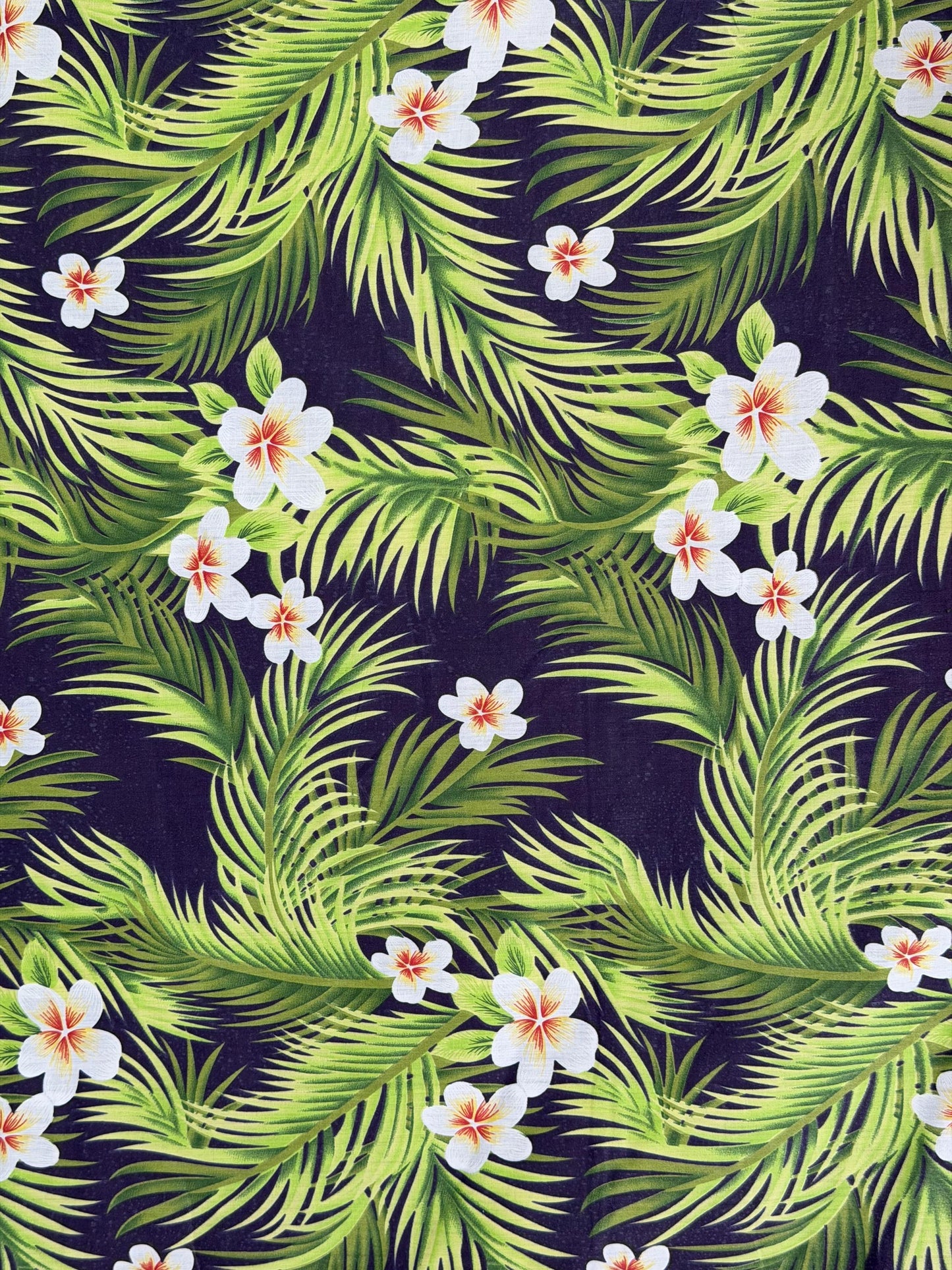 Hawaiian Plumeria & Palm Frond Print Poly Cotton Fabric by the Yard–60"Wide