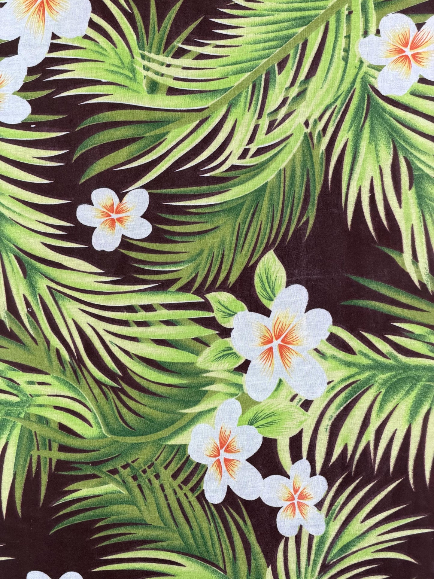 Hawaiian Plumeria & Palm Frond Print Poly Cotton Fabric by the Yard–60"Wide