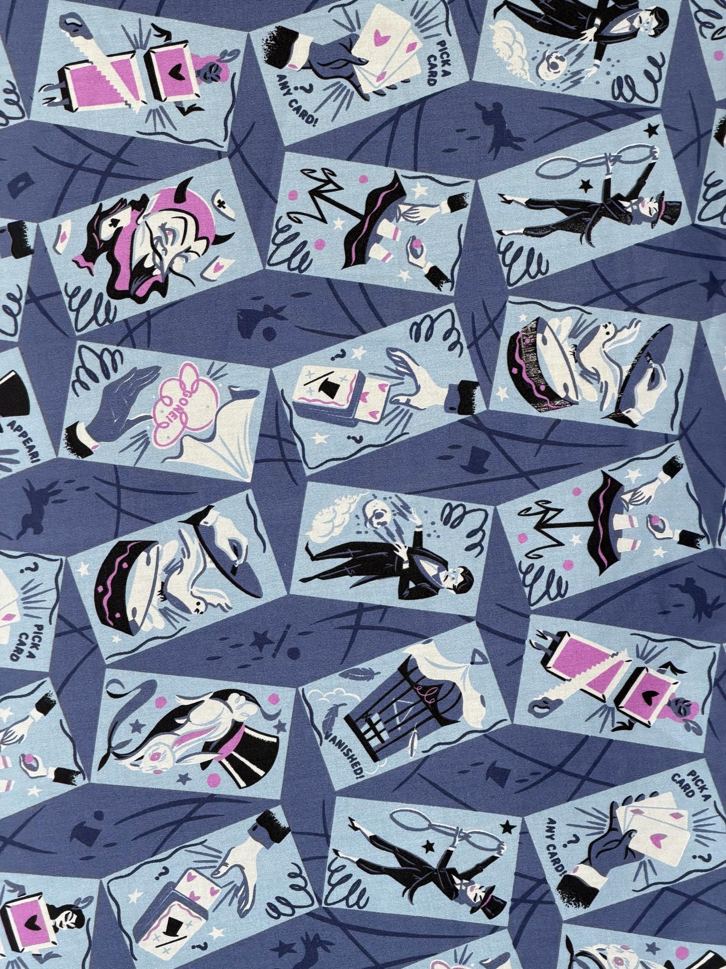 Magic Show Novelty Print Cotton Stretch Fabric – Retro Magician Illustration, Apparel, Costumes (60" Wide) By the Yard