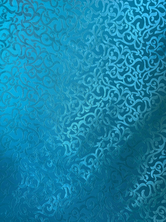 Teal Rayon Brocade Fabric by the Yard –52" Wide –Tonal Scroll Damask Pattern –Elegant Fabric for Dresses, Formal Wear, Costumes & Home Décor
