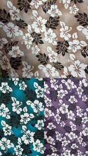 Hawaiian Print Poly Cotton Fabric by the Yard – 60" Wide – Hibiscus Tropical Floral – Teal, Purple or Taupe – Apparel, Crafts & Home Decor