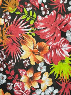 Hawaiian Print Poly Cotton Fabric by the Yard – 60"Wide –Tropical Floral Multicolor–Teal or Black Background –Aloha Shirts, Dresses & Crafts