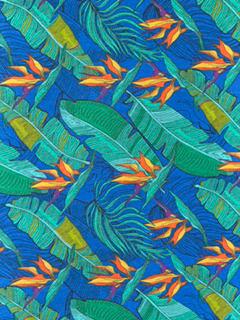 Hawaiian Tropical Leaf Print Poly Cotton Fabric by the Yard–60"Wide–Bird of Paradise & Banana Leaf–Apparel, Quilting,Crafts