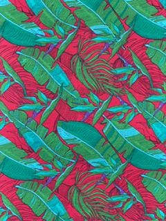 Hawaiian Tropical Leaf Print Poly Cotton Fabric by the Yard–60"Wide–Bird of Paradise & Banana Leaf–Apparel, Quilting,Crafts