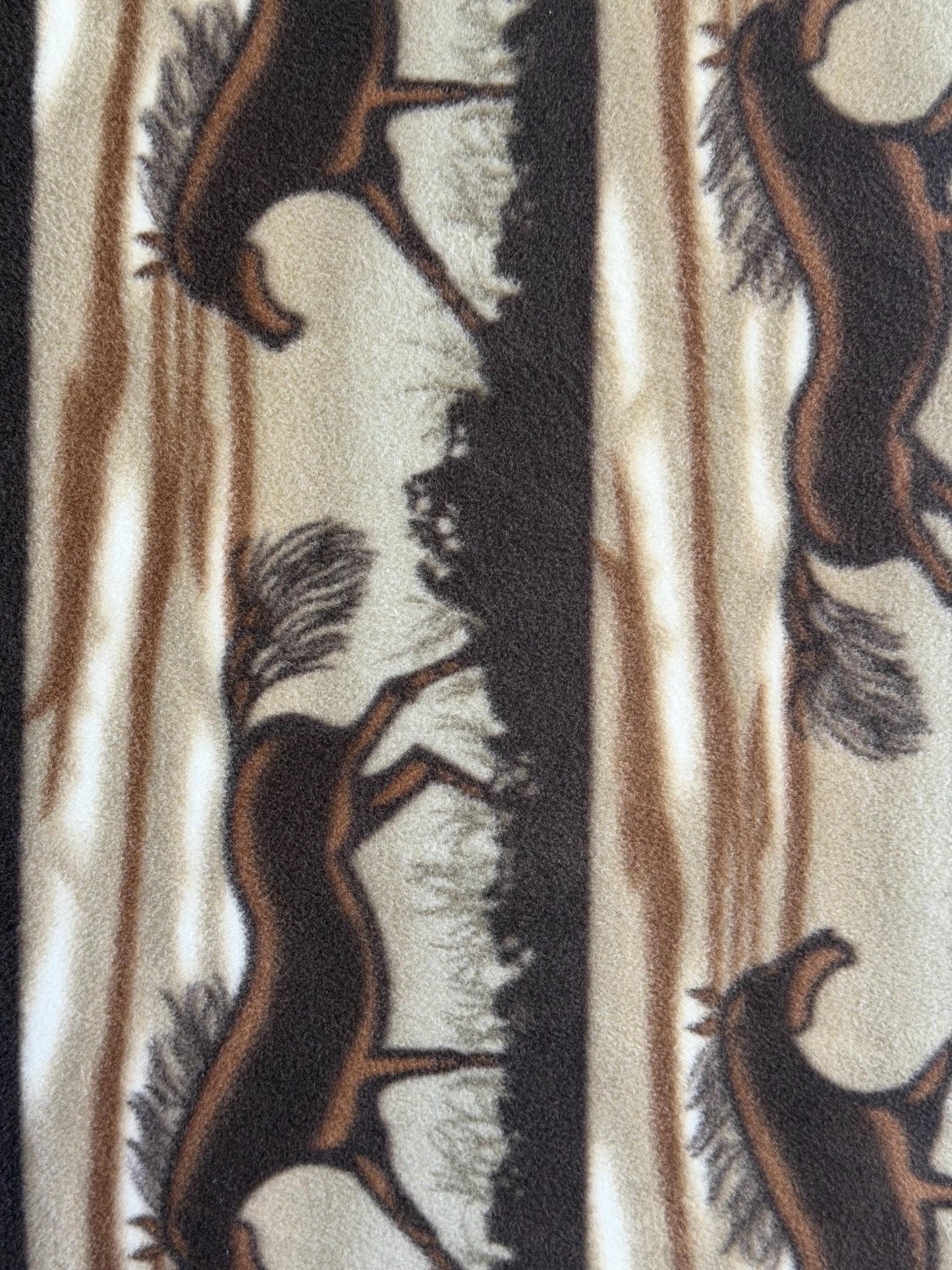 Rearing Horse Print Fleece Fabric by the Yard – 60" Wide – Wild Mustang Stripe Pattern on Brown & Cream – Western Fleece