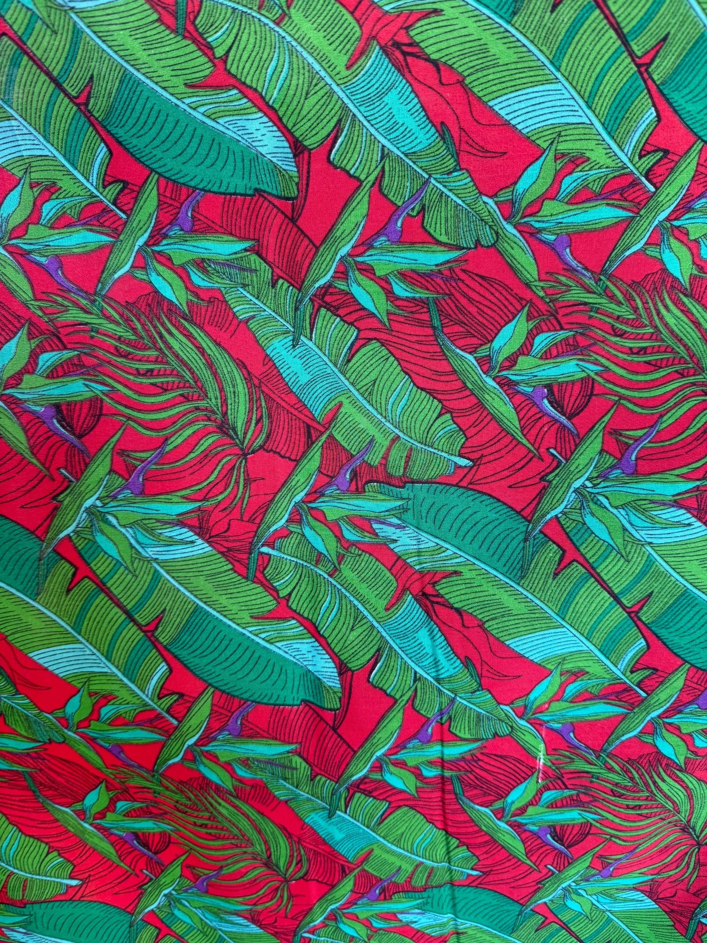 Hawaiian Tropical Leaf Print Poly Cotton Fabric by the Yard–60"Wide–Bird of Paradise & Banana Leaf–Apparel, Quilting,Crafts