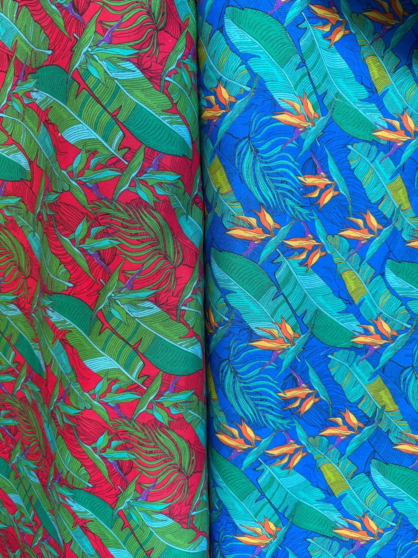 Hawaiian Tropical Leaf Print Poly Cotton Fabric by the Yard–60"Wide–Bird of Paradise & Banana Leaf–Apparel, Quilting,Crafts