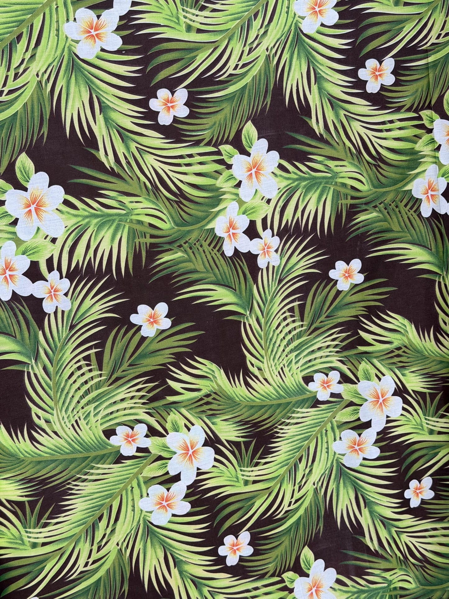 Hawaiian Plumeria & Palm Frond Print Poly Cotton Fabric by the Yard–60"Wide