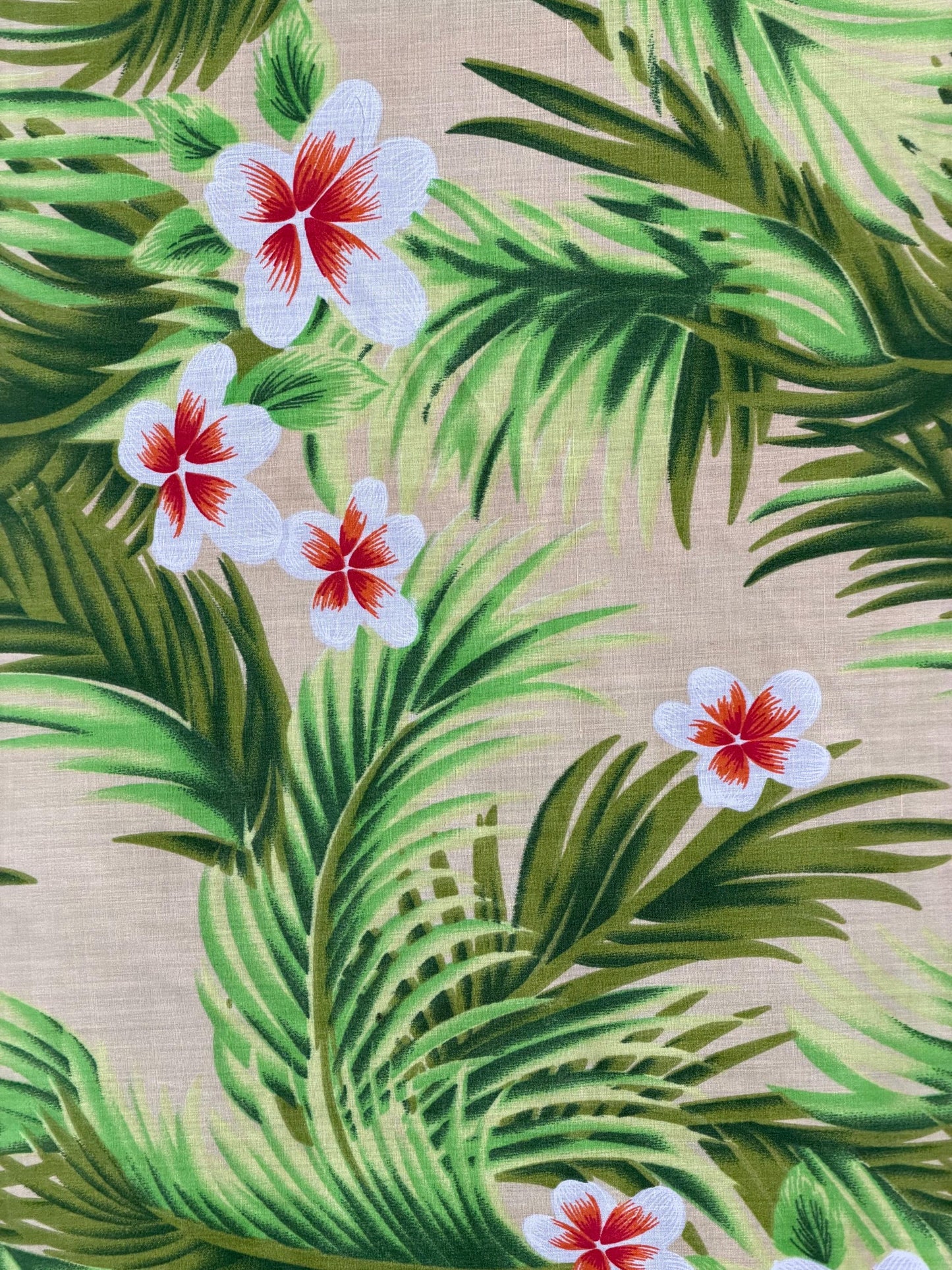 Hawaiian Plumeria & Palm Frond Print Poly Cotton Fabric by the Yard–60"Wide