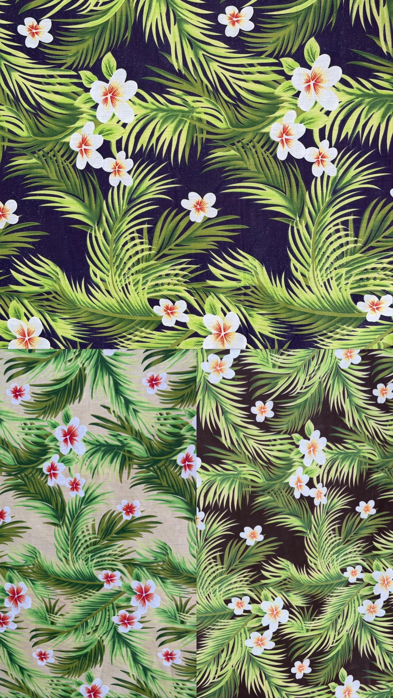 Hawaiian Plumeria & Palm Frond Print Poly Cotton Fabric by the Yard–60"Wide