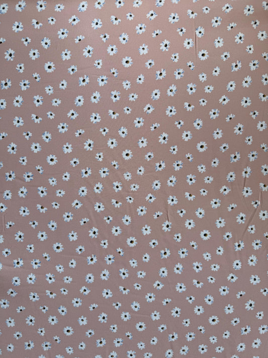 Light Mauve Daisy Print Polyester Peach Skin Fabric by Yard – 60" Wide