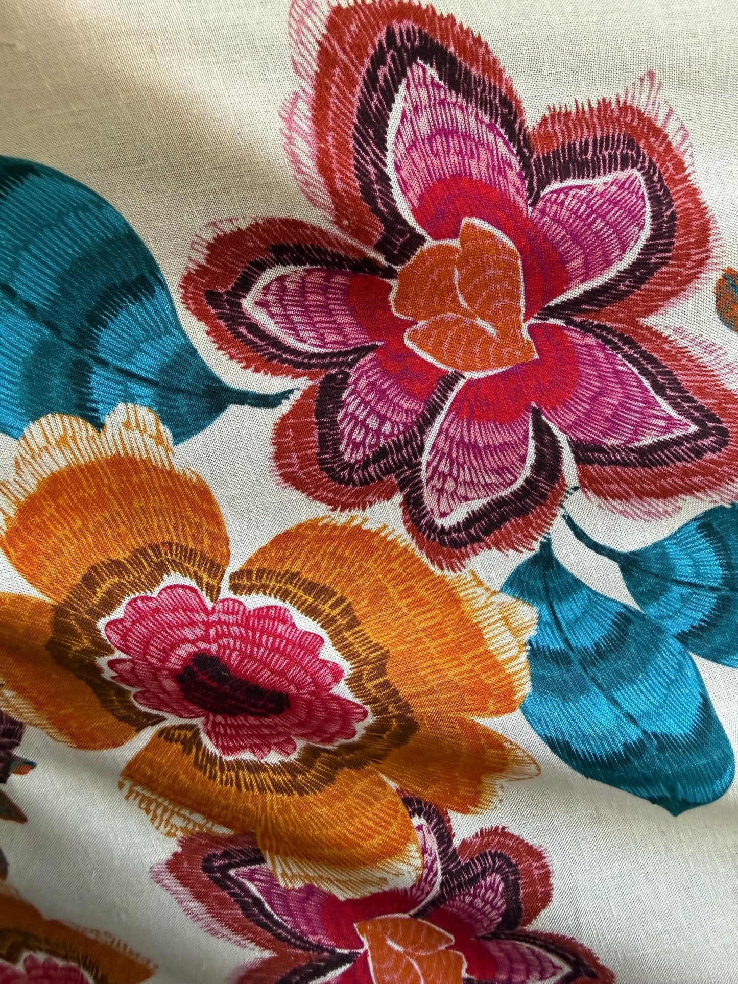 Floral Rayon Linen Blend Fabric – 54” wide - Soft Draping Woven – Apparel & Sewing Fabric (Sold by the Yard)