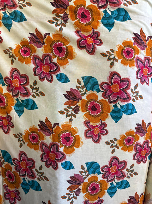 Floral Rayon Linen Blend Fabric – 54” wide - Soft Draping Woven – Apparel & Sewing Fabric (Sold by the Yard)