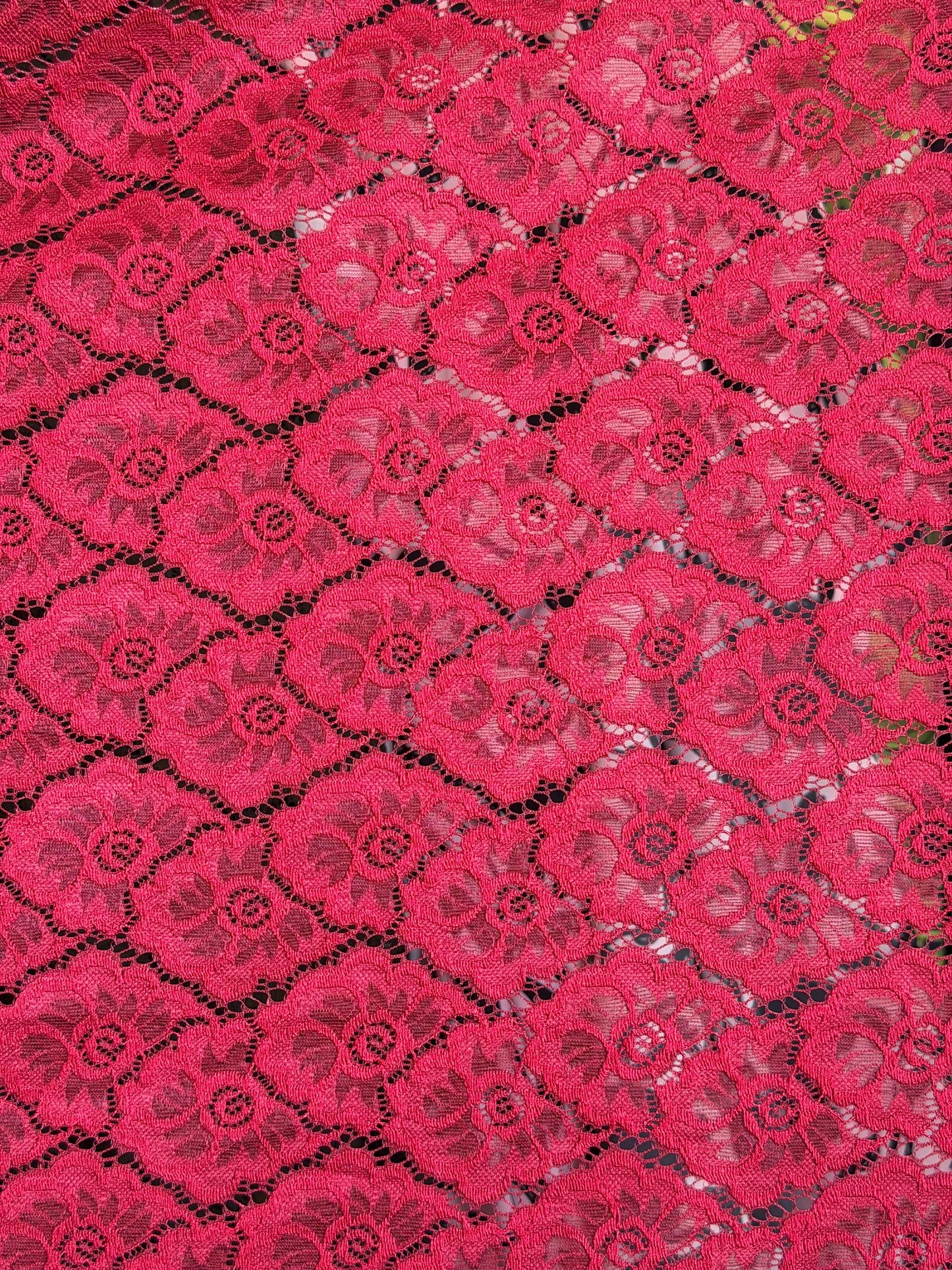 Floral Stretch Lace Fabric by the Yard – 60" Wide – Rose Pattern – Red or Olive – Lingerie, Bridal, Overlay & Fashion Sewing