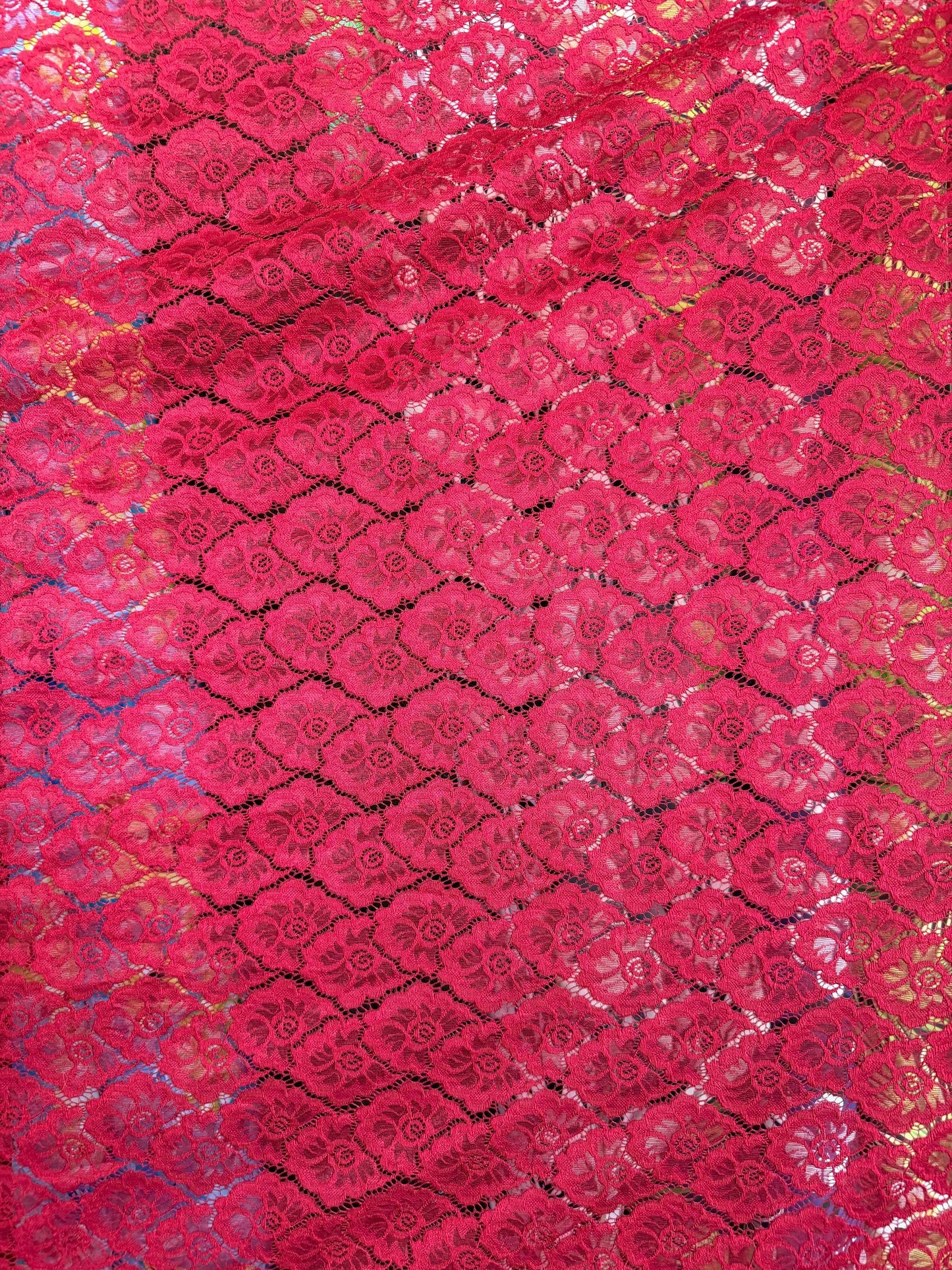 Floral Stretch Lace Fabric by the Yard – 60" Wide – Rose Pattern – Red or Olive – Lingerie, Bridal, Overlay & Fashion Sewing