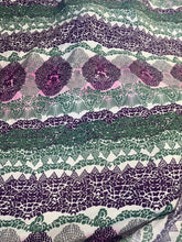 Load image into Gallery viewer, scalloped tribal purple and green rayon challis (3 yards)
