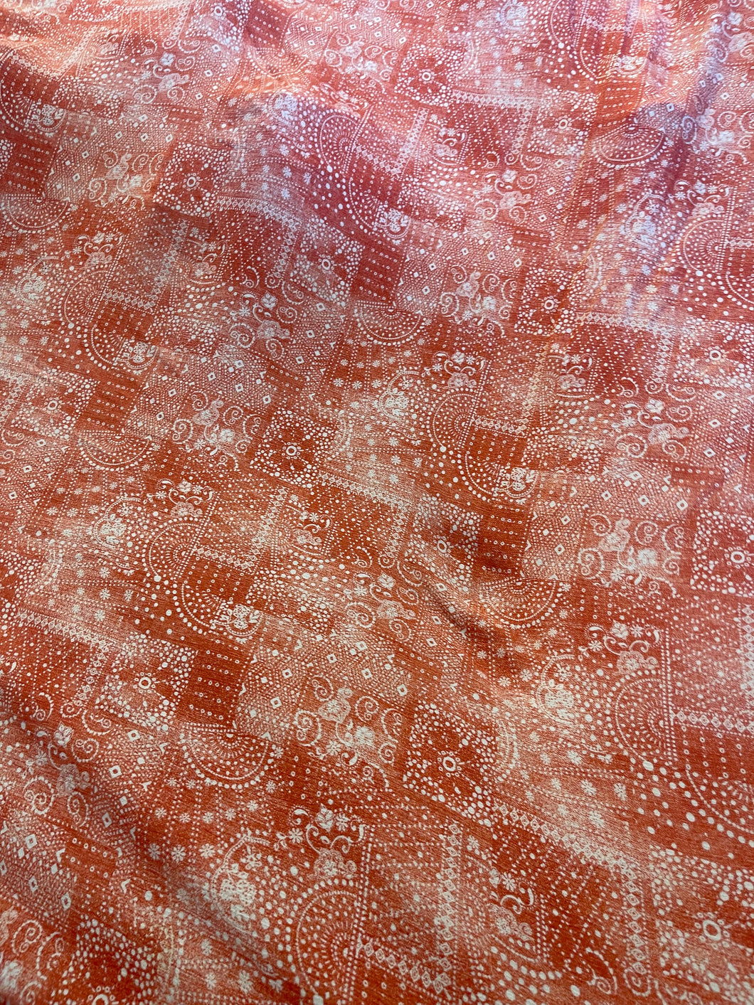 Salmon colored multi handkerchief patterned rayon (2 yard piece)
