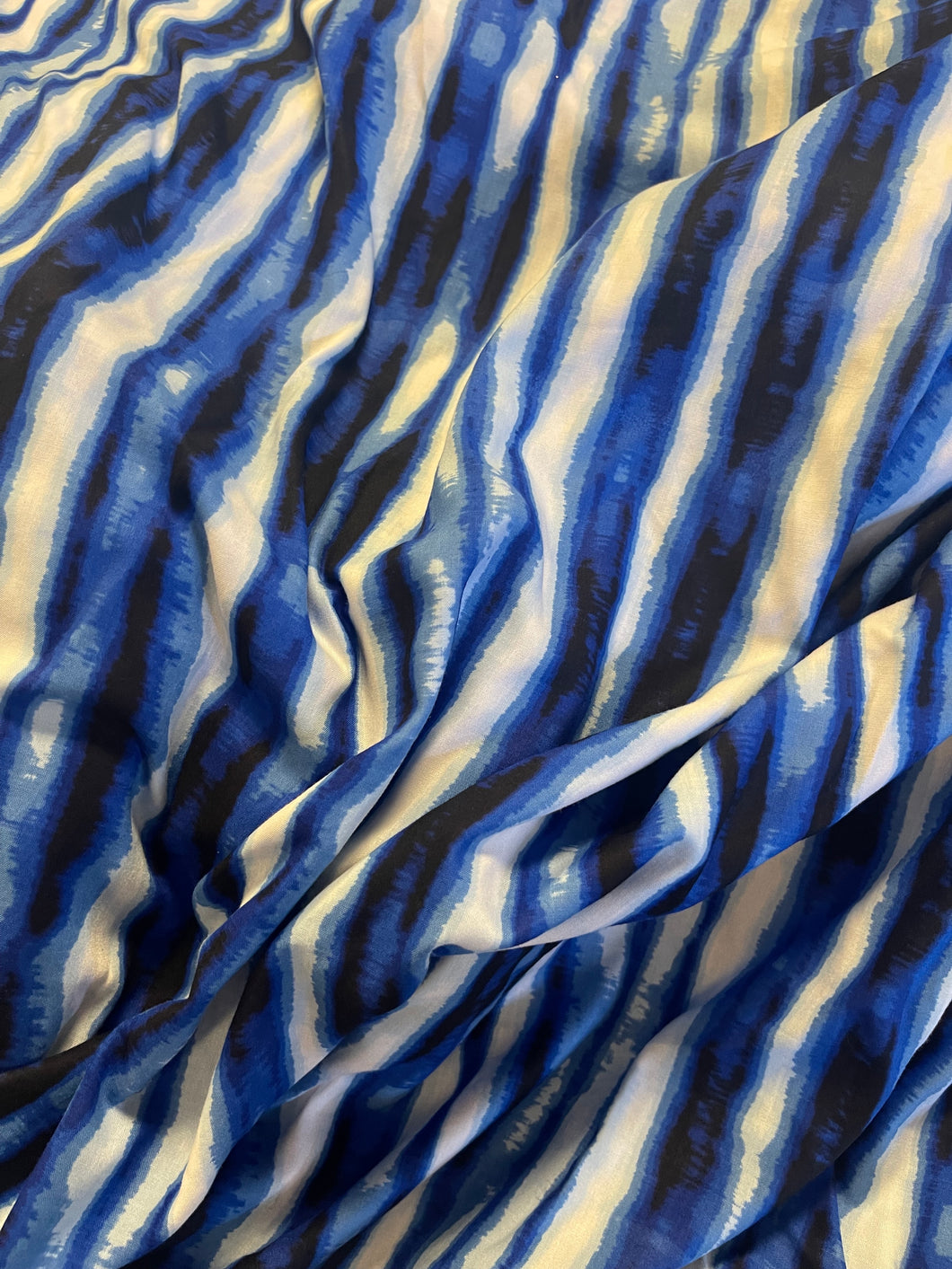 multi blue brushed striped rayon (2.5 yard piece)